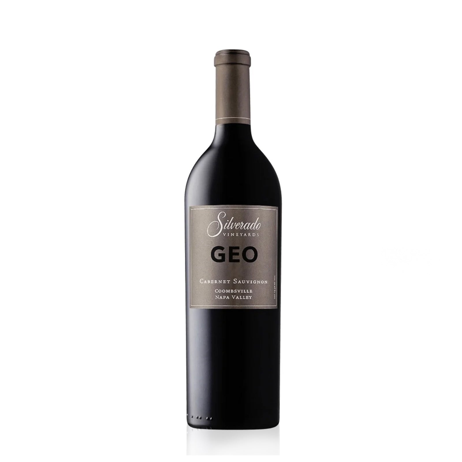 A bottle of Silverado Geo Napa Valley Cabernet Sauvignon red wine.