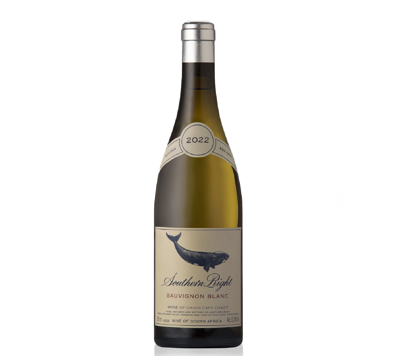 Bottle of Southern Right Sauvignon Blanc 2022, a crisp South African white wine with zesty citrus, green apple, and subtle herbal aromas, ideal for fresh and lively drinking.