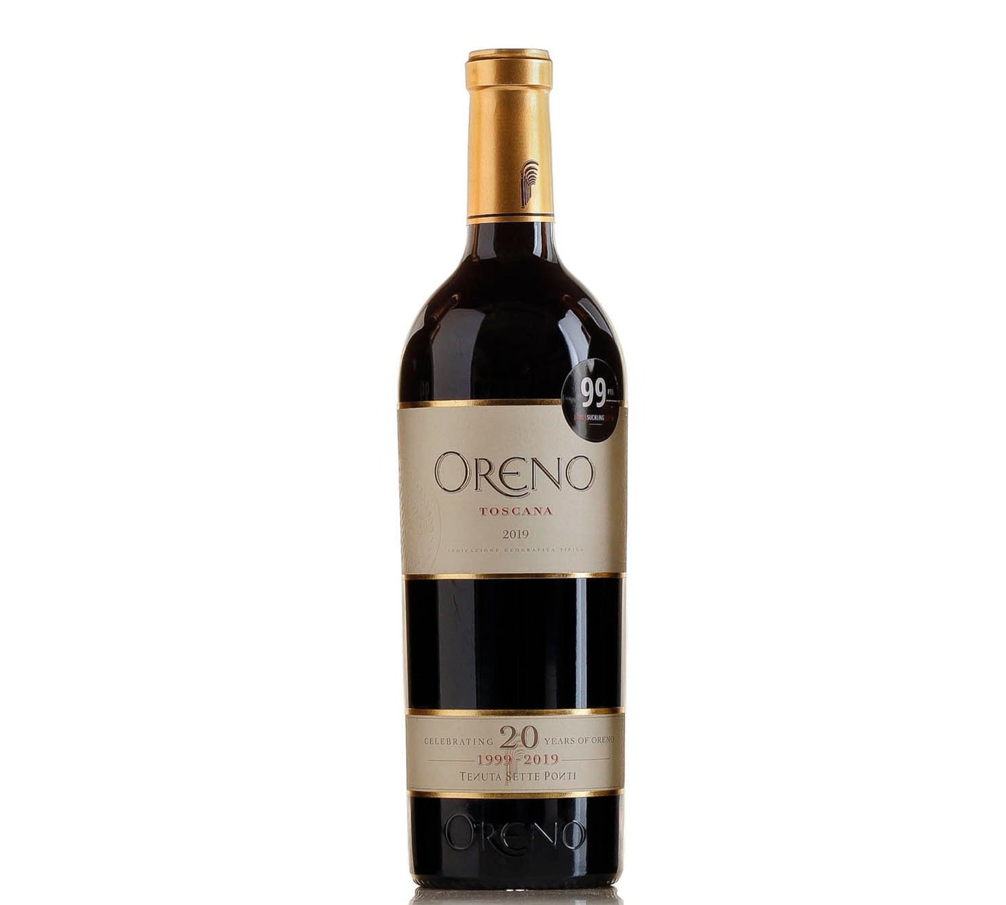 A bottle of Tenuta Sette Ponti Oreno 2019 red wine