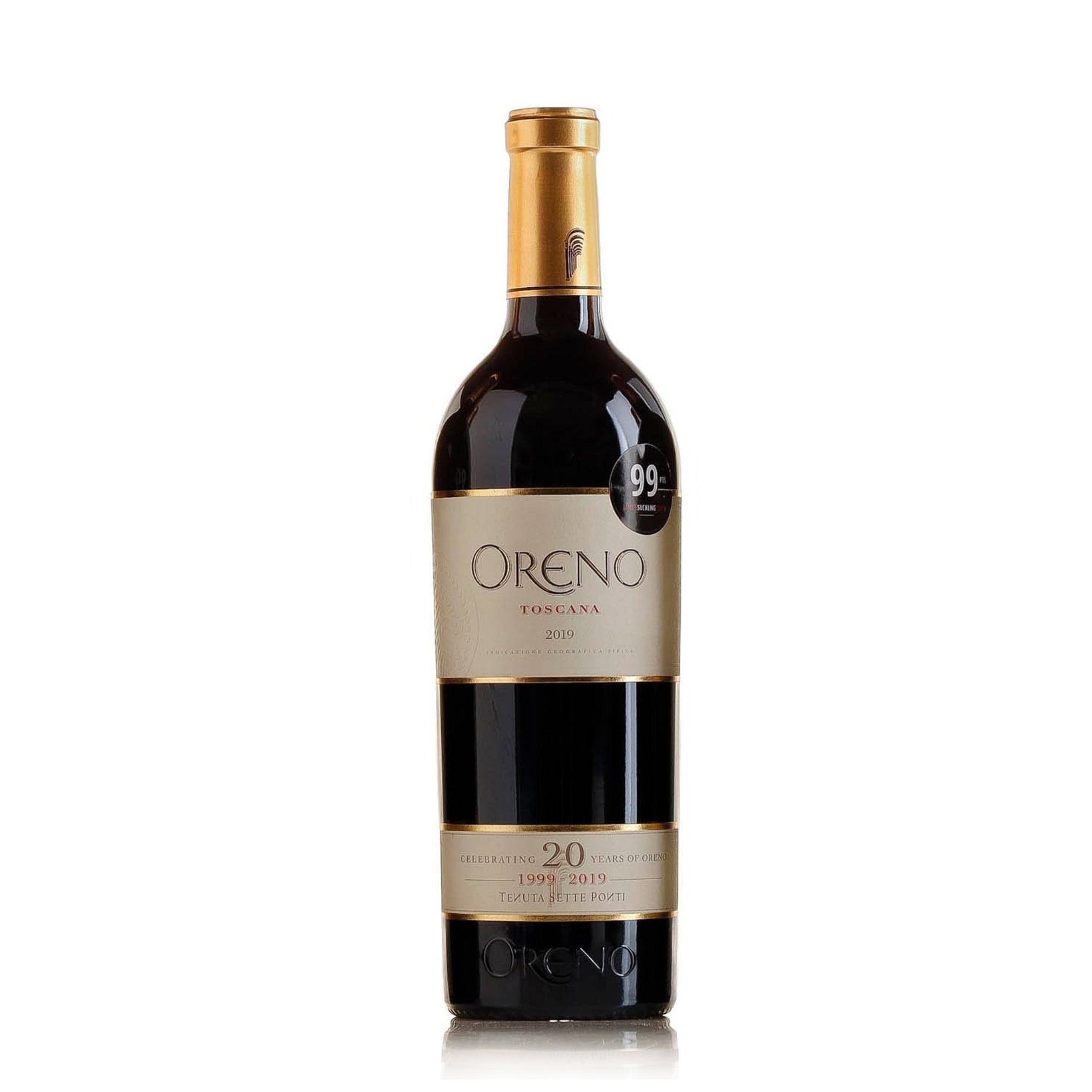 A bottle of Tenuta Sette Ponti Oreno 2019 red wine