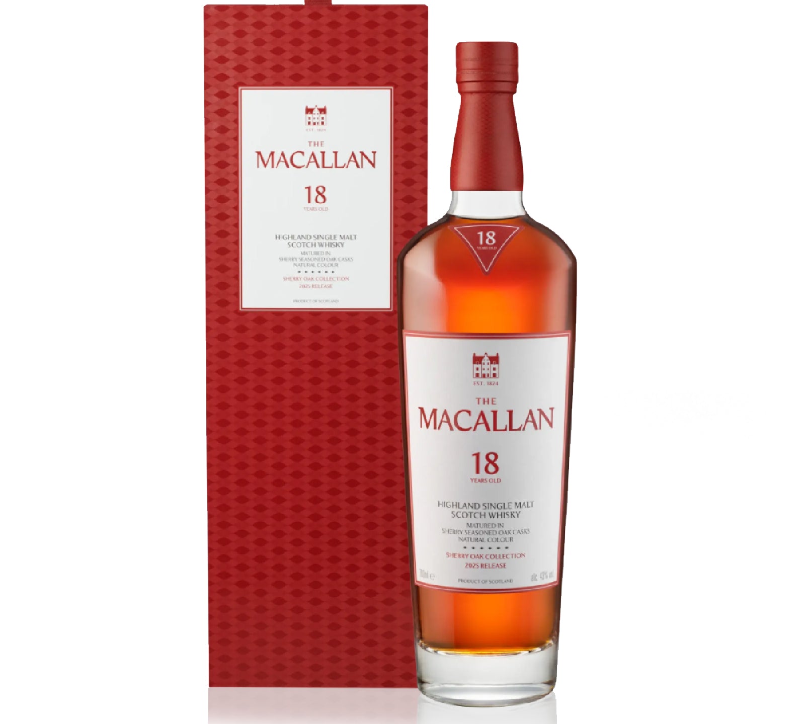 Bottle of The Macallan 18 Years Cherry Oak Whisky 700ml with cherry, oak, dried fruit, and spice notes.