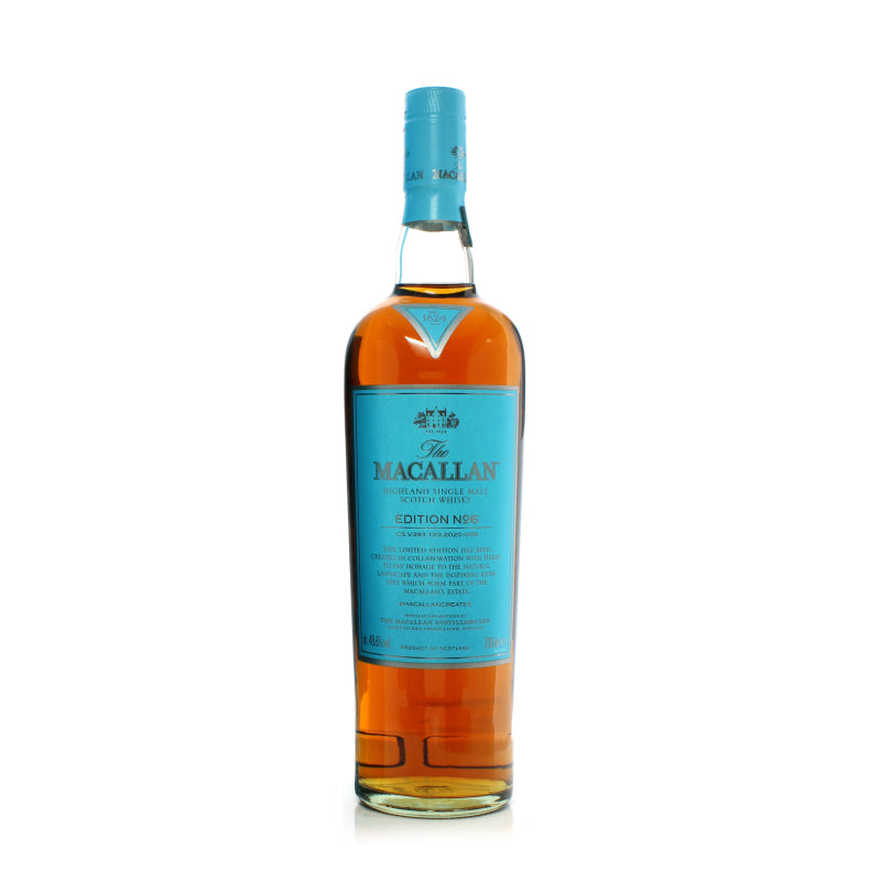Bottle of Macallan Edition 6 single malt Scotch with dried fruit, spice, and chocolate notes.