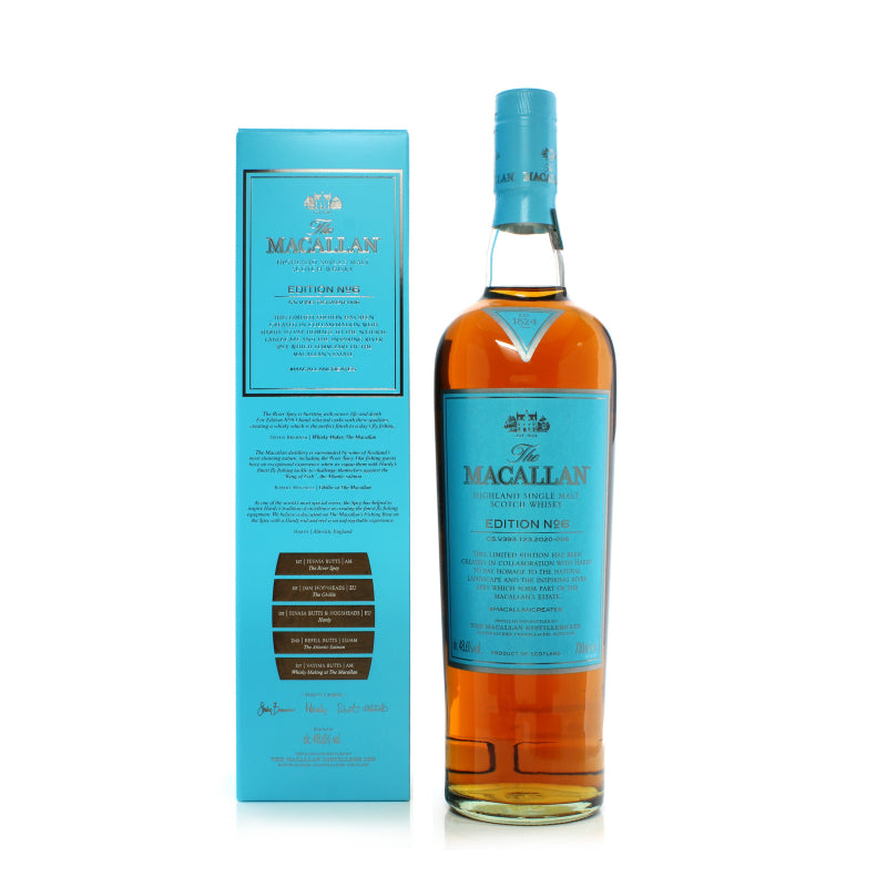 Bottle of Macallan Edition 6 single malt Scotch with dried fruit, spice, and chocolate notes.
