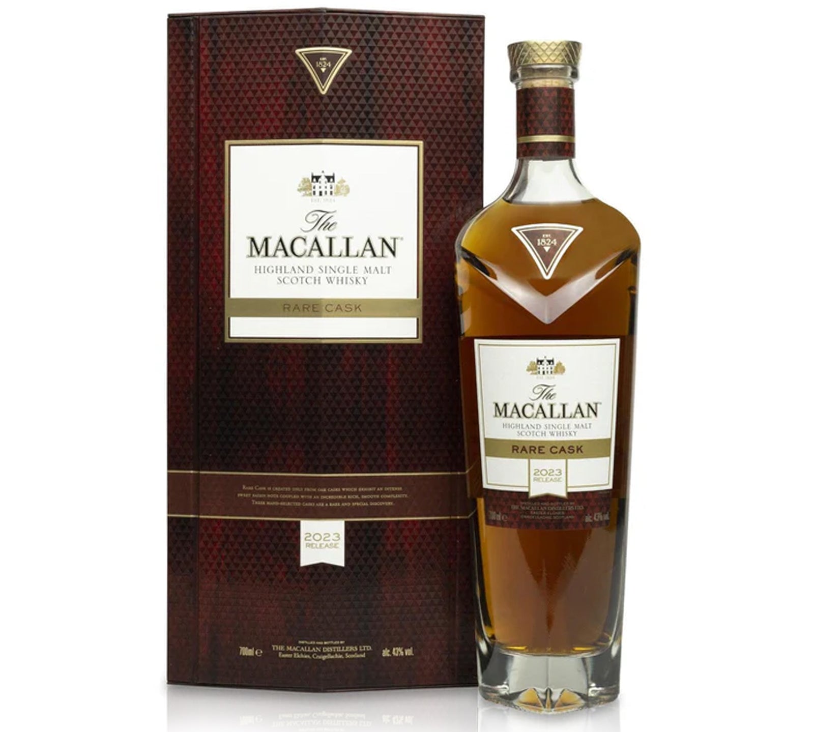 The Macallan whisky bottle and box on a white background