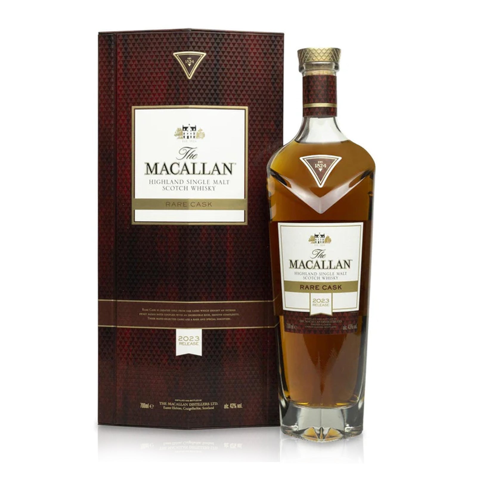 The Macallan whisky bottle and box on a white background