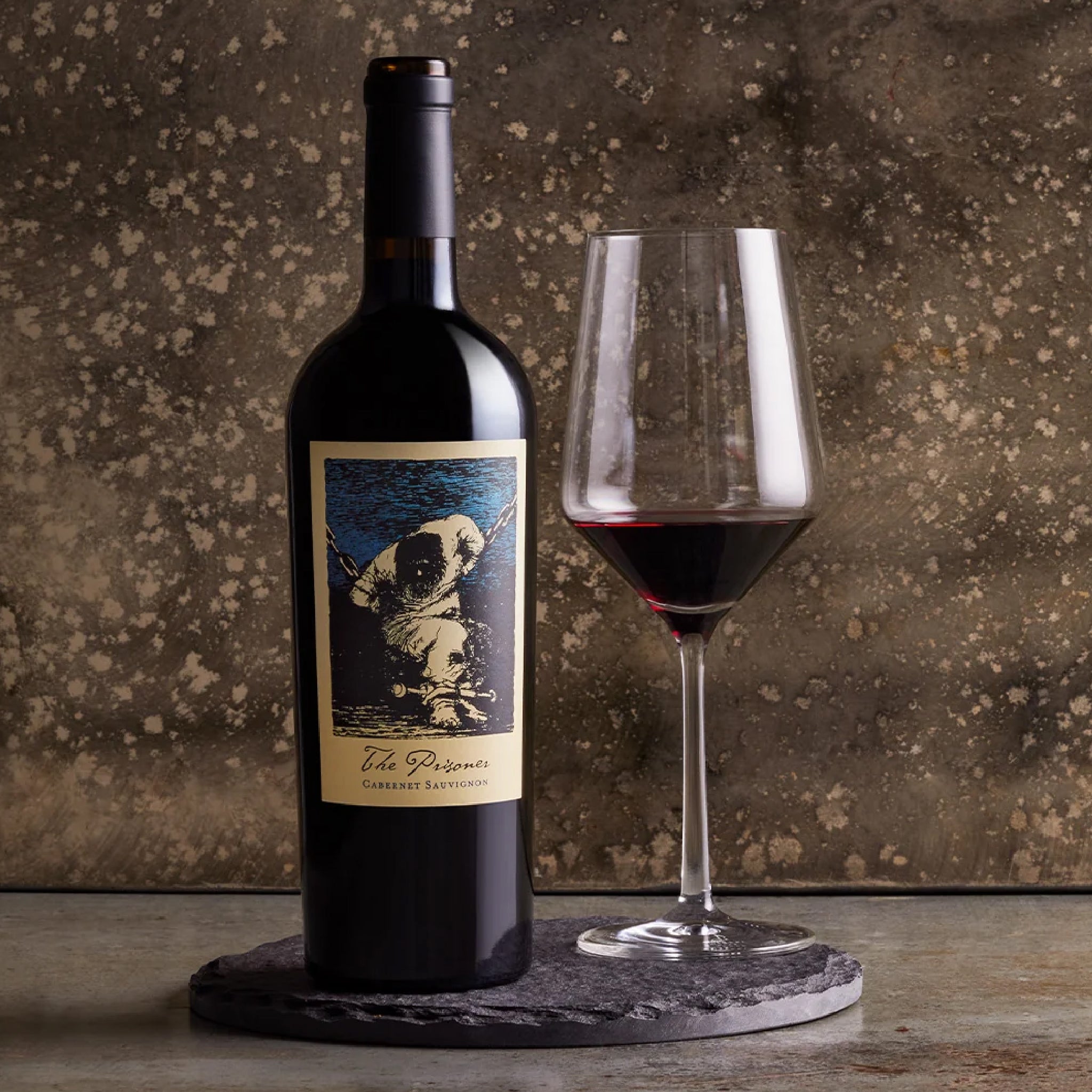 A bottle of The Prisoner Company Prisoner Napa Valley Cabernet Sauvignon red wine.
