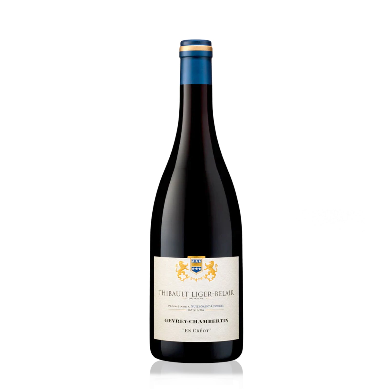 A bottle of Thibault Liger-Belair Gevrey-Chambertin En Creot red wine