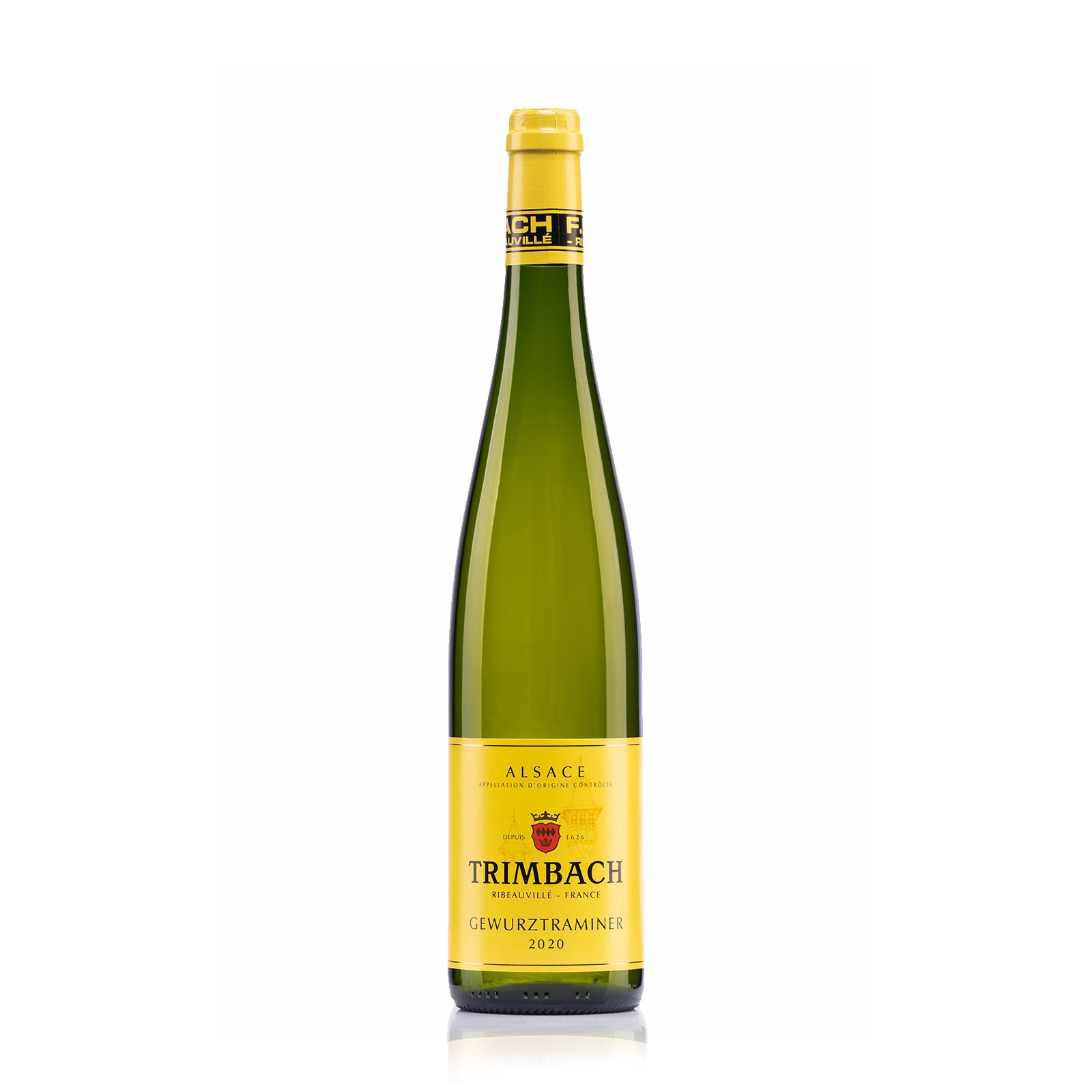 Trimbach Gewurztraminer 2020 750ml, an aromatic Alsace white wine with lychee, rose, and spice notes, offering a rich texture and balanced finish.