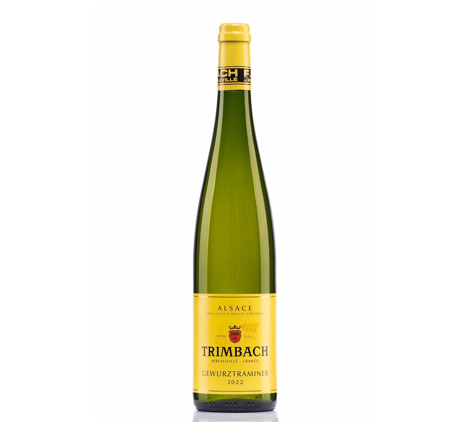 A bottle of Trimbach Gewurtraminer 2022 white wine