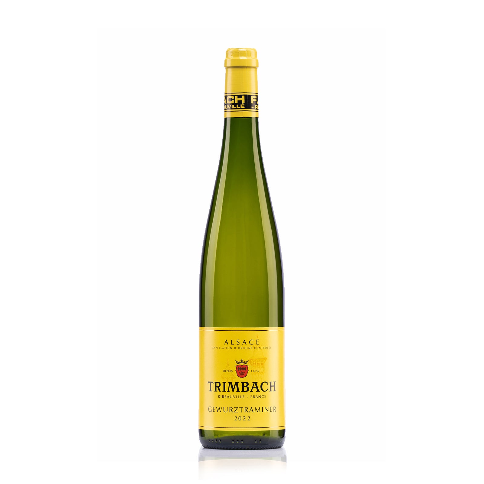 A bottle of Trimbach Gewurtraminer 2022 white wine