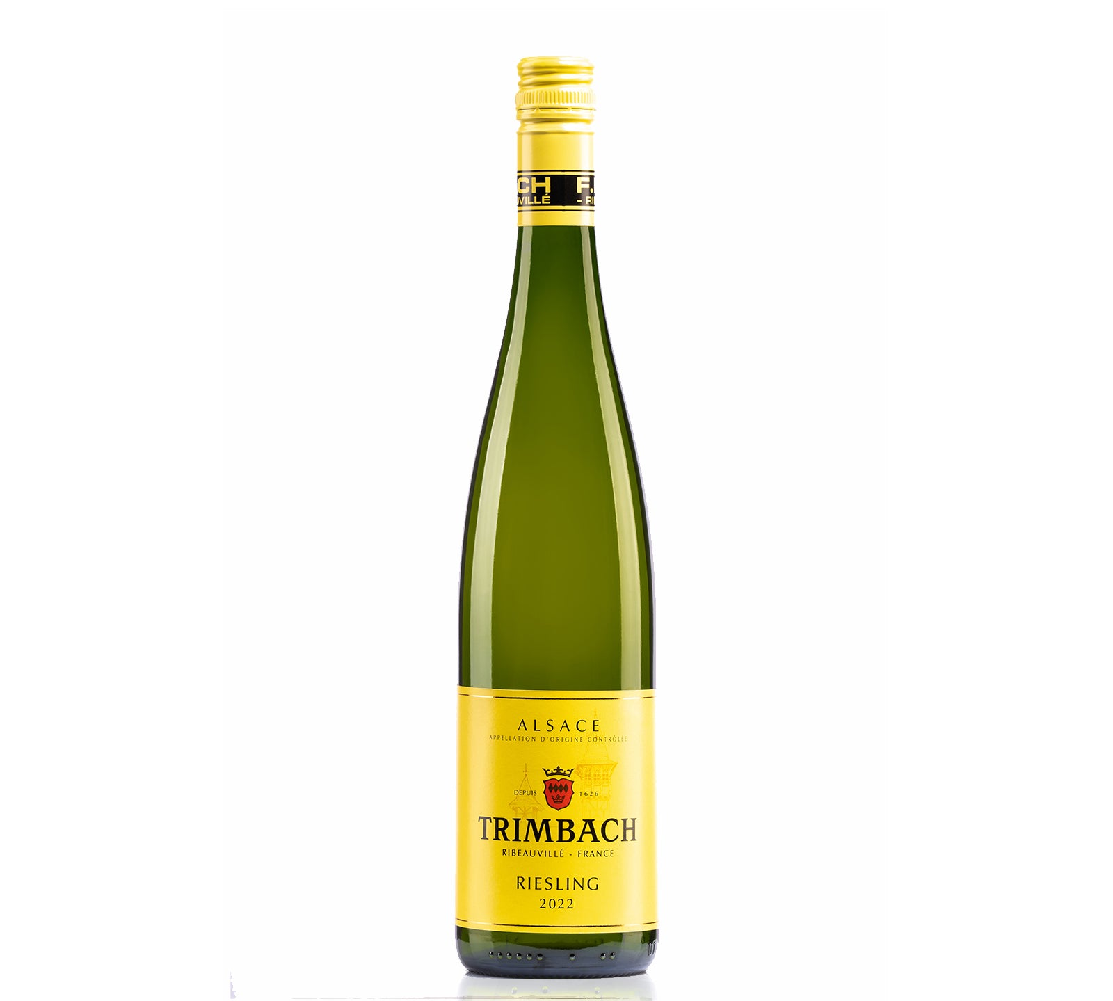 Trimbach Riesling 2022, a fresh Alsace white wine with lively citrus, green apple, and mineral notes, balanced by crisp acidity.