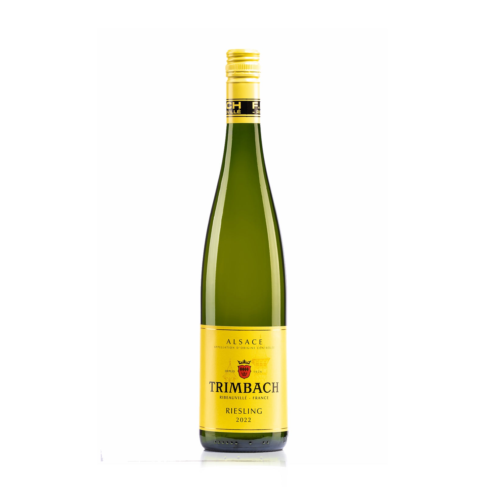 Trimbach Riesling 2022, a fresh Alsace white wine with lively citrus, green apple, and mineral notes, balanced by crisp acidity.