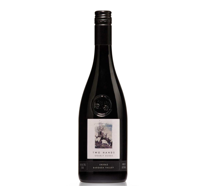 Two Hands Gnarly Dudes Shiraz 750ml, a bold Australian red wine bursting with ripe dark fruit, peppery spice, and smooth tannins.
