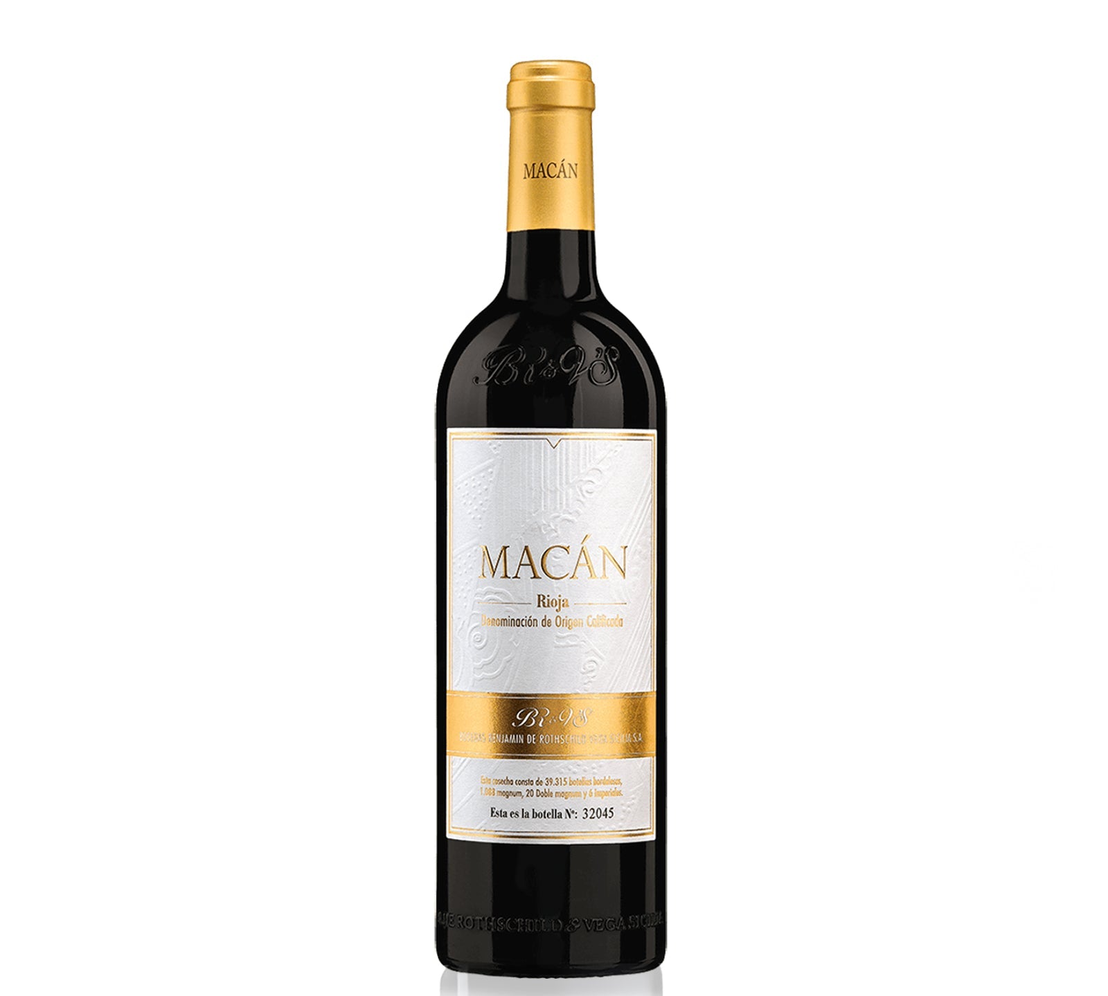 Vega Sicilia Macán Rioja, 750ml bottle of premium Spanish red wine, known for its rich flavor and refined character.