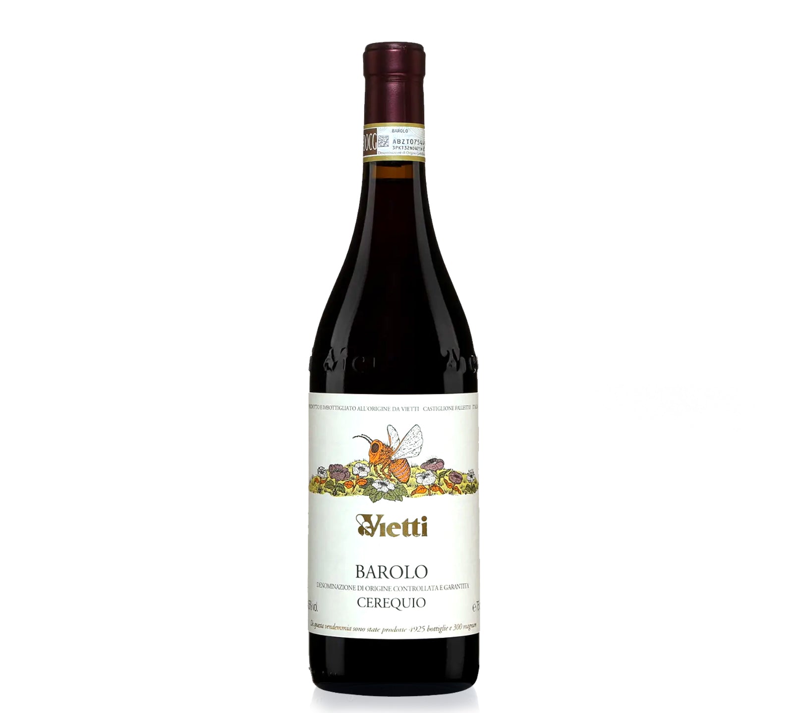 Bottle of Vietti Barolo Cerequio, prestigious Italian red wine from Piedmont known for its rich structure and refined aromas.