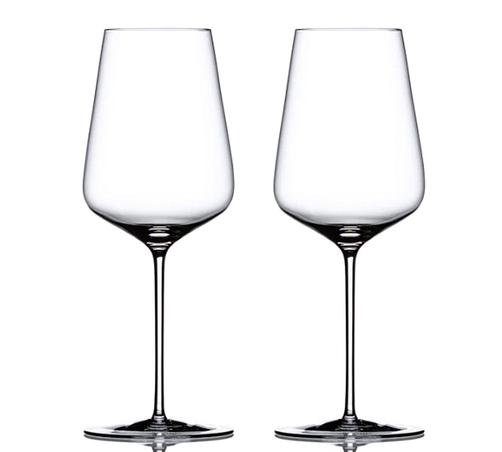A set of two clear crystal wine glasses with a slender stem and a flared bowl, crafted from Kvetna 1794 glassware.