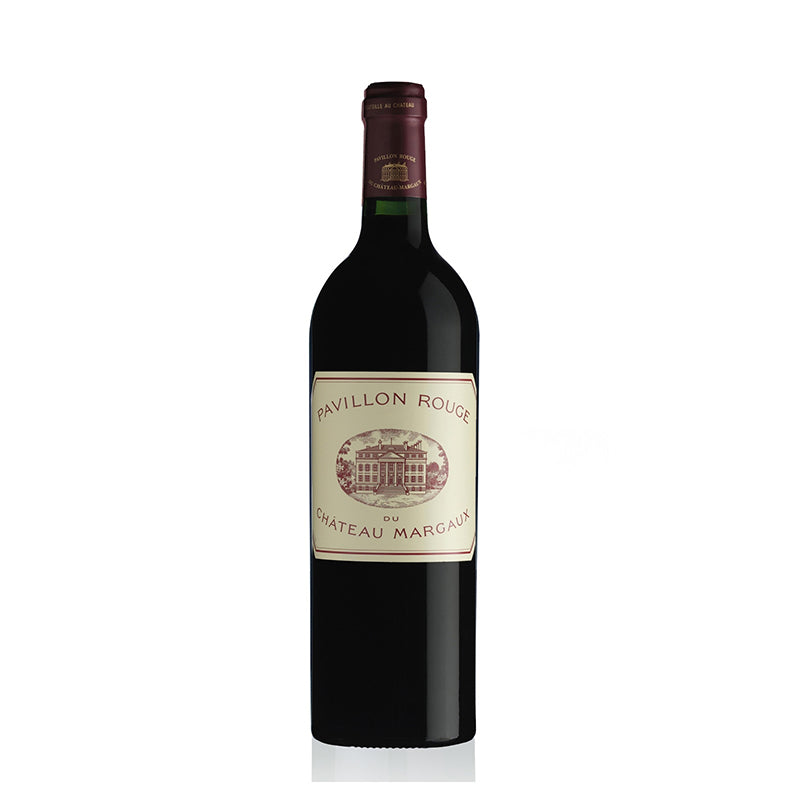 Bottle of Pavillon Rouge Du Chateau Margaux wine with a label indicating it is a product of Bordeaux, France.
