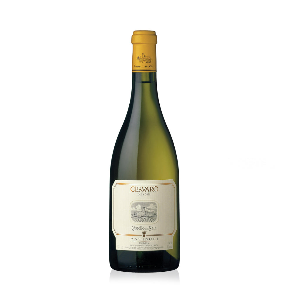 Antinori Cervaro della Sala white wine bottle, 750ml, with a pale yellow color, a premium Italian white blend of Chardonnay and Grechetto.