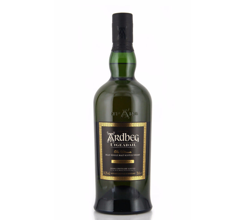 Ardbeg Uigeadail Islay Single Malt Scotch Whisky bottle, 700ml, with a rich, dark golden color and a distinctive label.