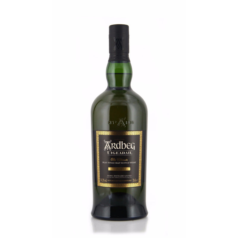 Ardbeg Uigeadail Islay Single Malt Scotch Whisky bottle, 700ml, with a rich, dark golden color and a distinctive label.