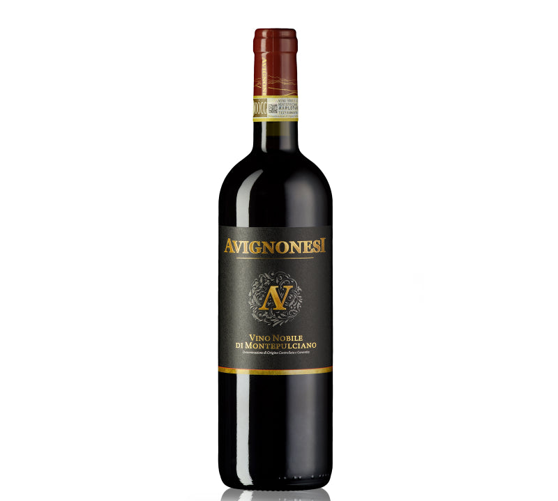 A bottle of Avignonesi Vino Nobile di Montepulciano, 750ml, a premium Italian red wine with a rich ruby or garnet color from the Tuscany region.