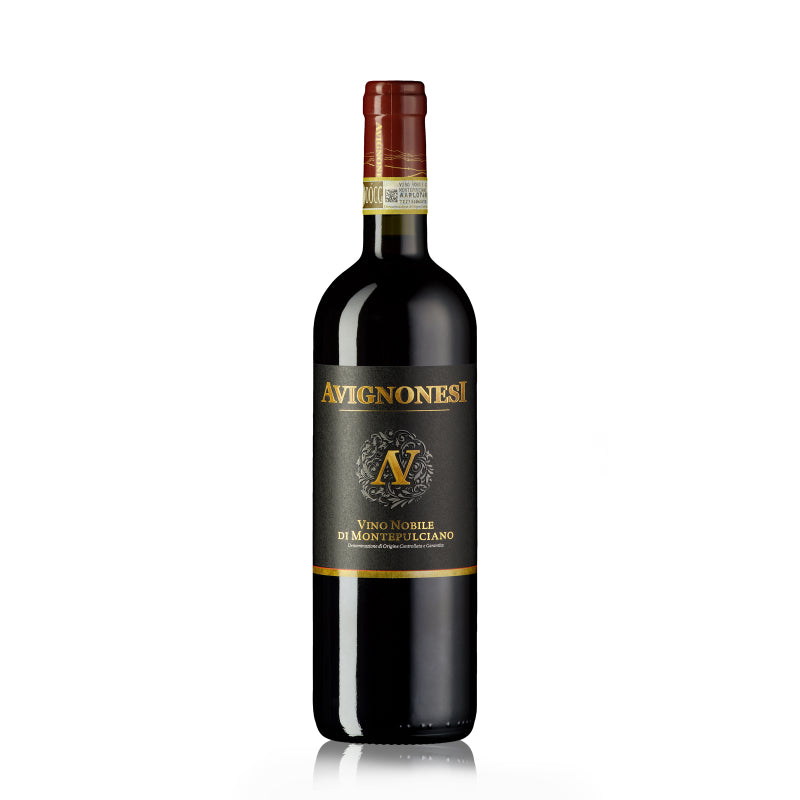 A bottle of Avignonesi Vino Nobile di Montepulciano, 750ml, a premium Italian red wine with a rich ruby or garnet color from the Tuscany region.