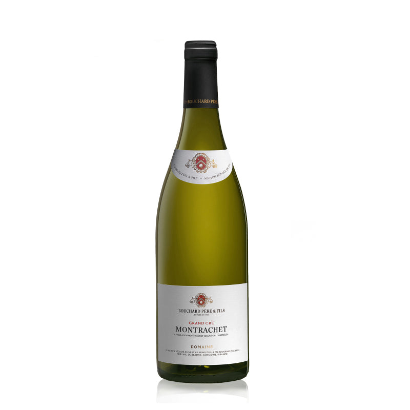 A bottle of Bouchard Pere & Fils Montrachet Grand Cru white wine