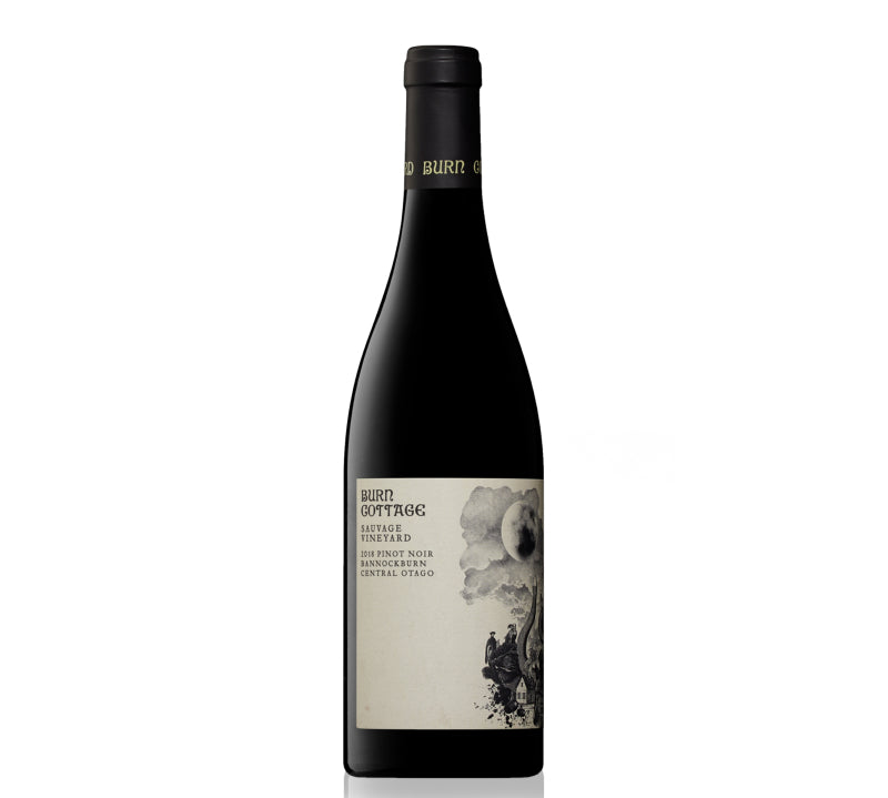 Bottle of Burn Cottage Sauvage Vineyard Pinot Noir red wine