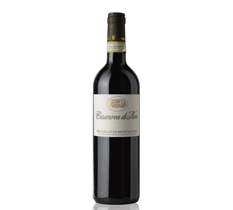 A bottle of Casanova di Neri Brunello di Montalcino red wine.