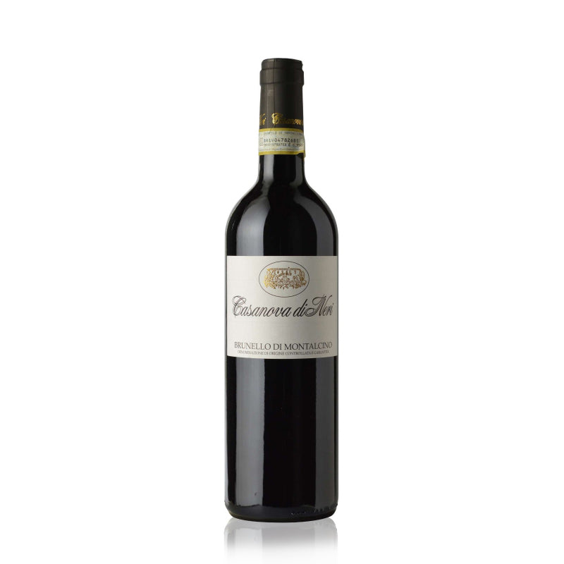 A bottle of Casanova di Neri Brunello di Montalcino red wine.