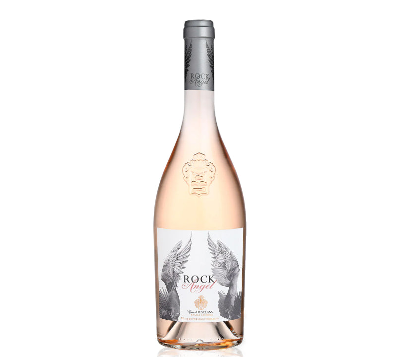 A bottle of Caves d'Esclans Rock Angel Rosé wine.