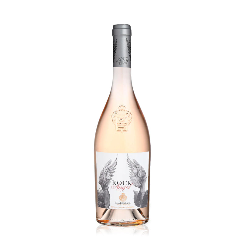 A bottle of Caves d'Esclans Rock Angel Rosé wine.