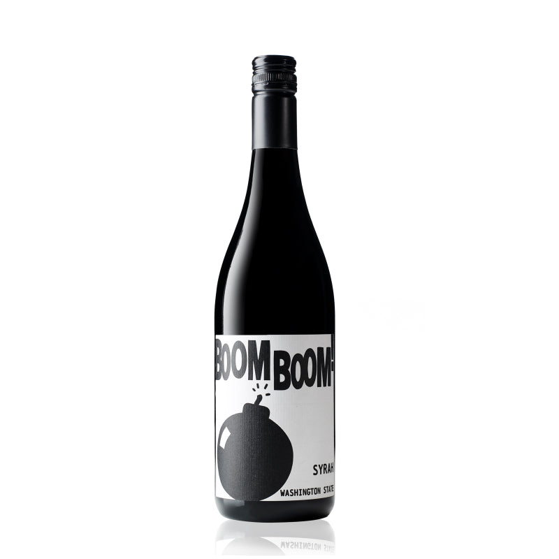 A bottle of Charles Smith Boom Boom! Syrah red wine.