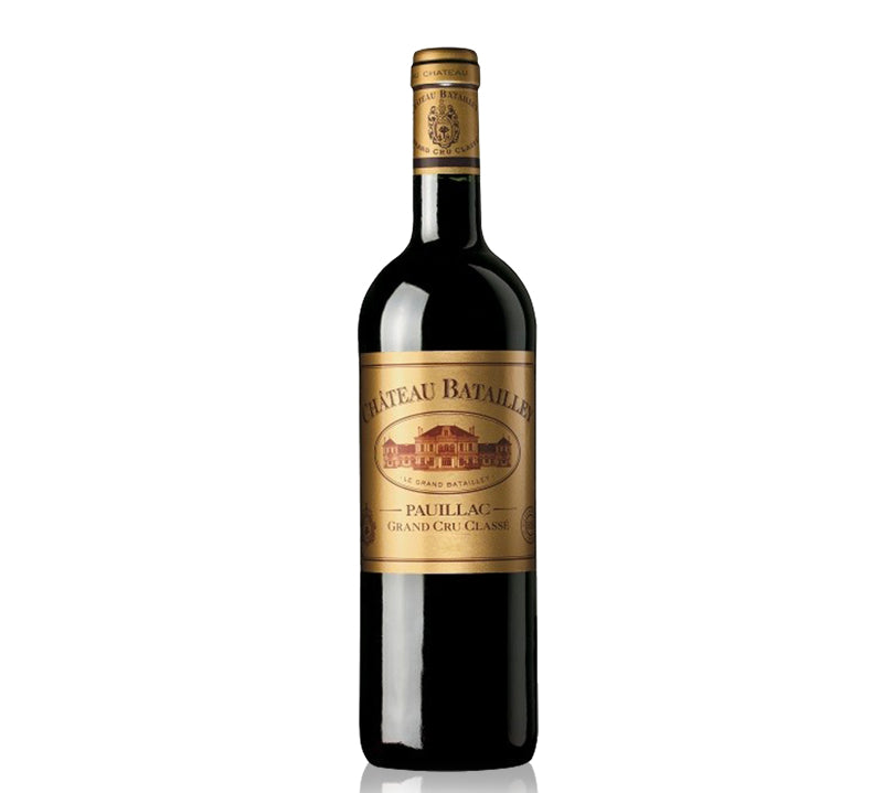 Bottle of Chateau Batailley Pauillac red wine with a dark label.