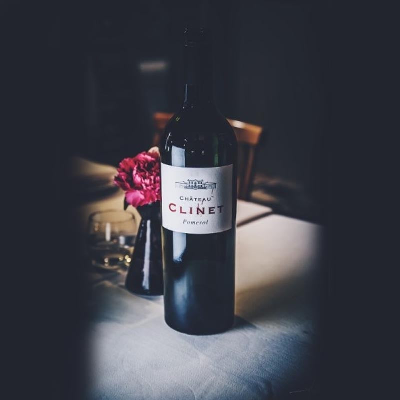 A bottle of Chateau Clinet Pomerol red wine