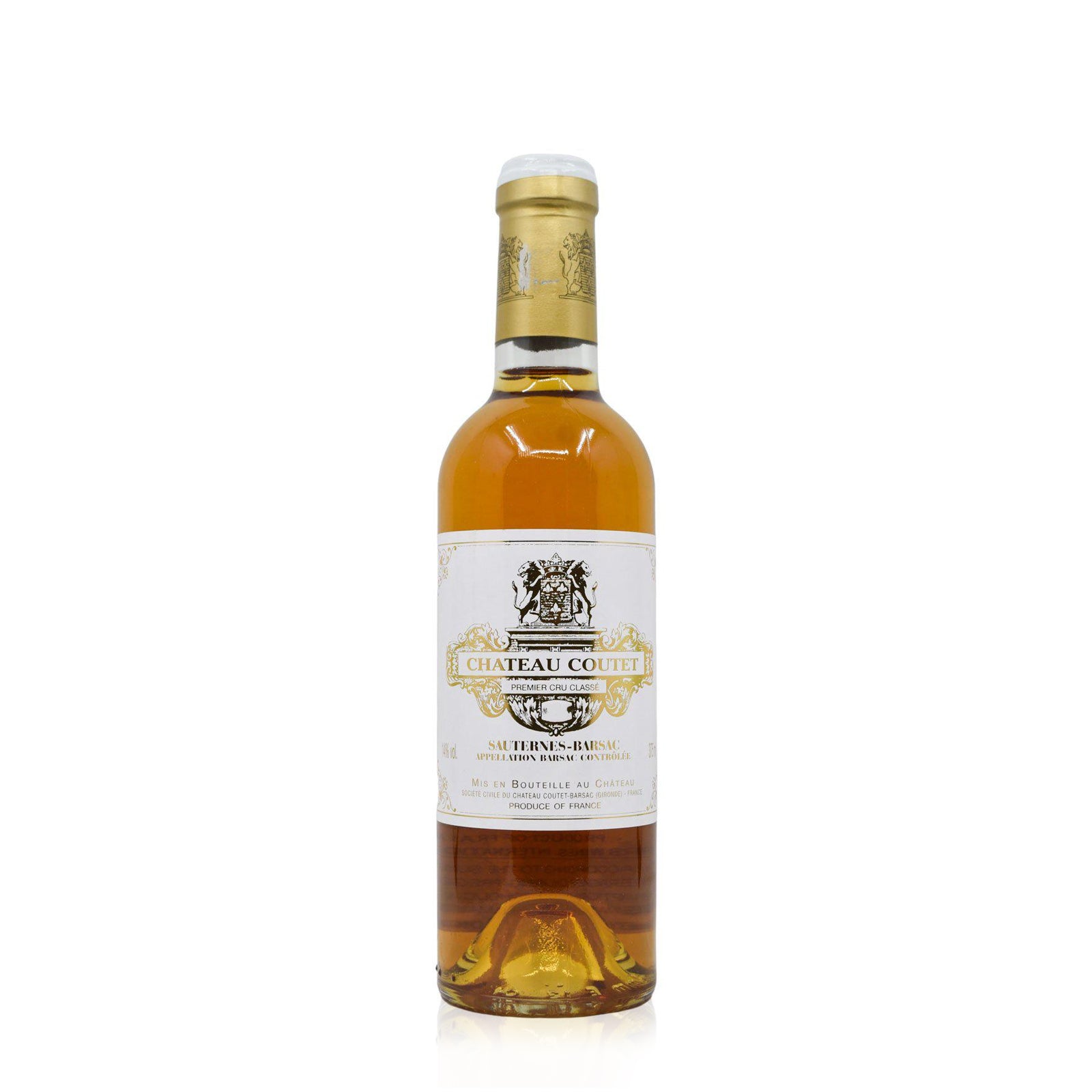 A bottle of Chateau Coutet Barsac AOC white wine