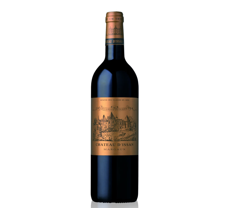 Bottle of Chateau D'Issan Margaux red wine.