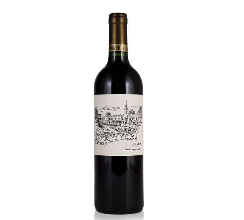 A bottle of Chateau Durfort Vivens Margaux red wine.
