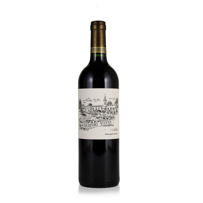 A bottle of Chateau Durfort Vivens Margaux red wine.