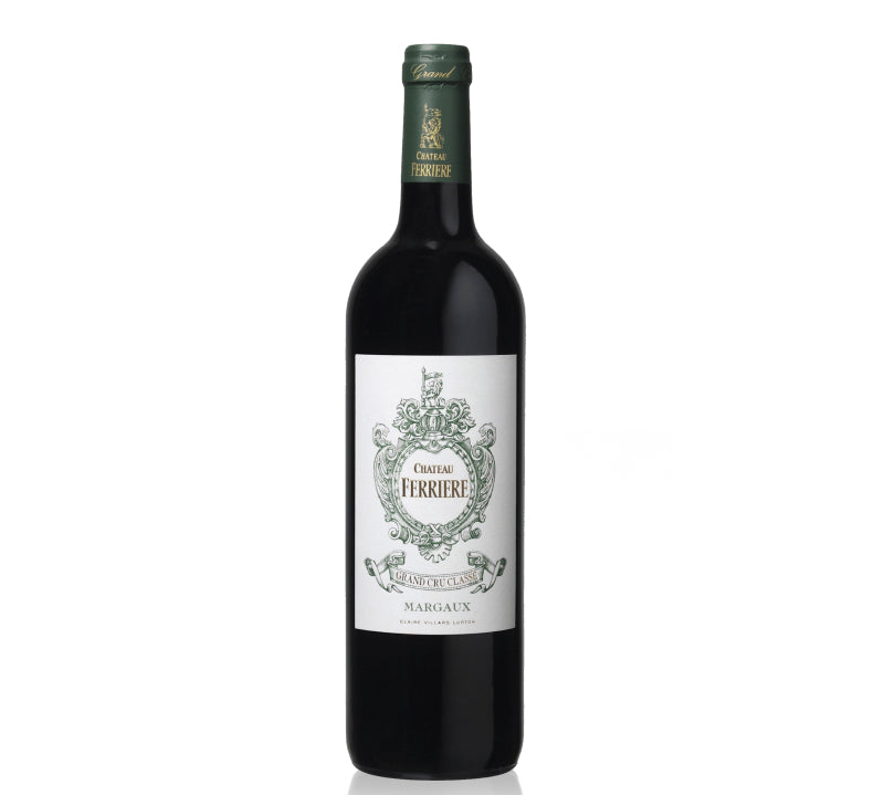 Bottle of Chateau Ferriere Margaux red wine.