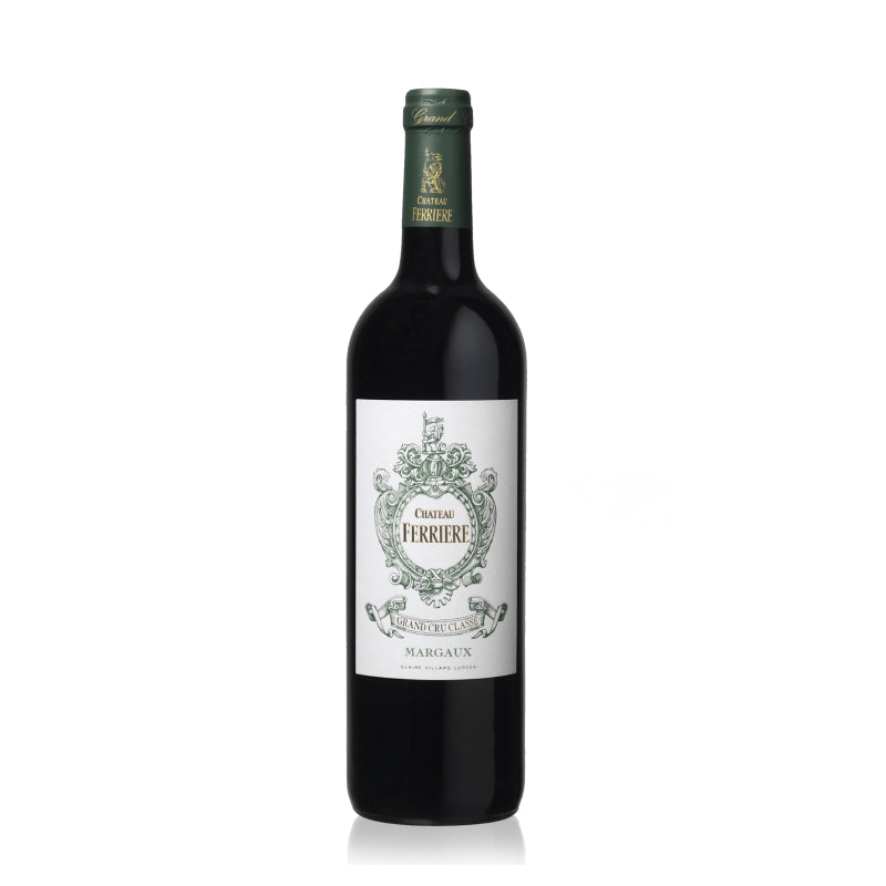 Bottle of Chateau Ferriere Margaux red wine.