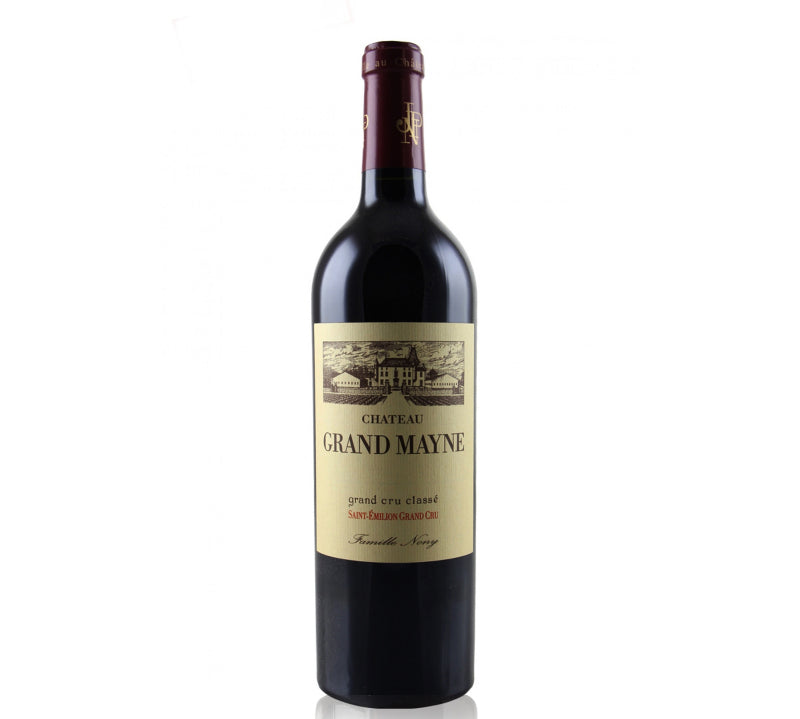 A bottle of Chateau Grand Mayne Saint Emilion red wine.