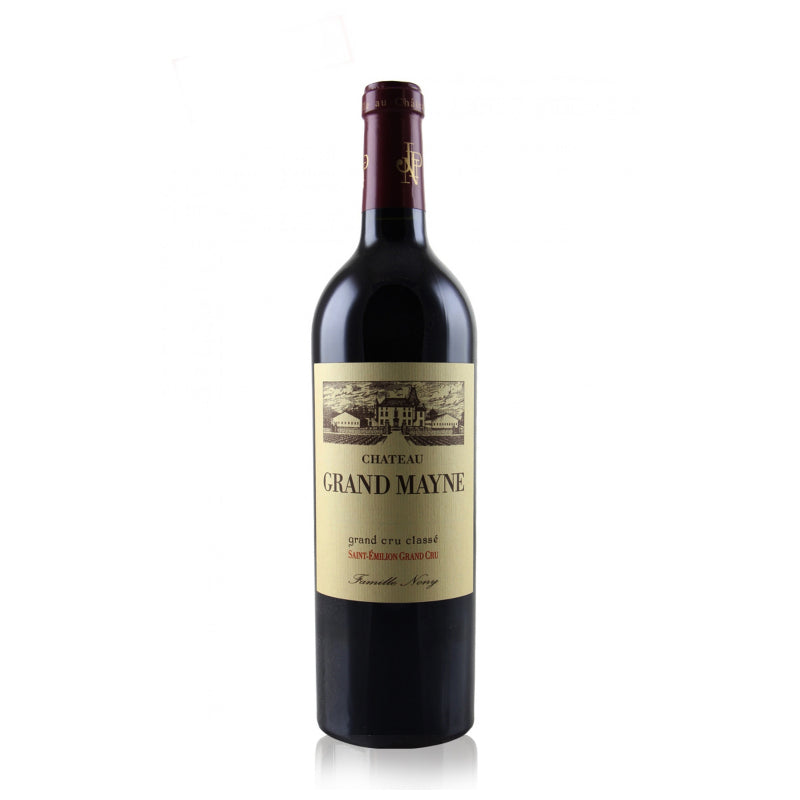 A bottle of Chateau Grand Mayne Saint Emilion red wine.