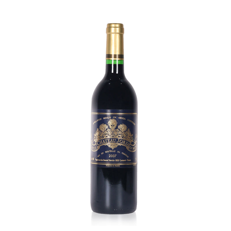 A bottle of Chateau Jordi Moulis-en-Médoc 2007 red wine.