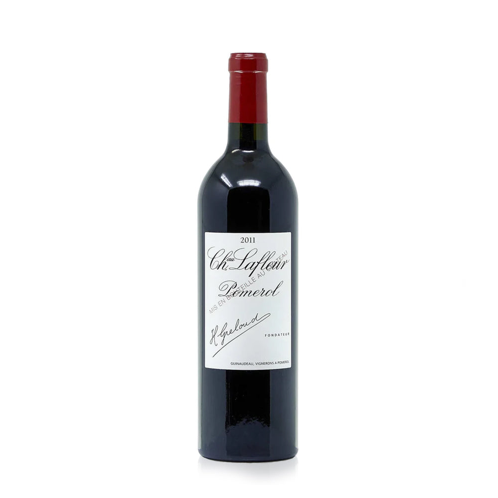 Bottle of Chateau Lafleur Pomerol 2011 red wine.