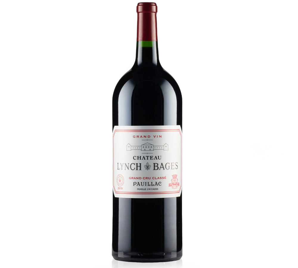 A bottle of Chateau Lynch Bages Pauillac red wine.