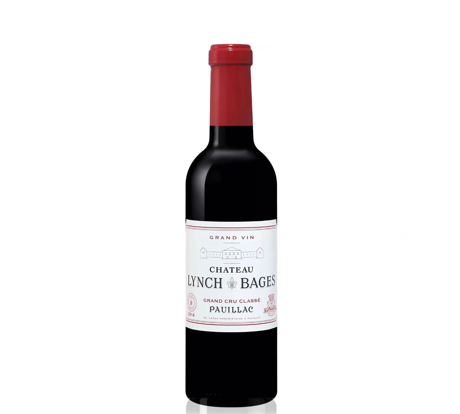 A bottle of Chateau Lynch Bages Pauillac red wine.