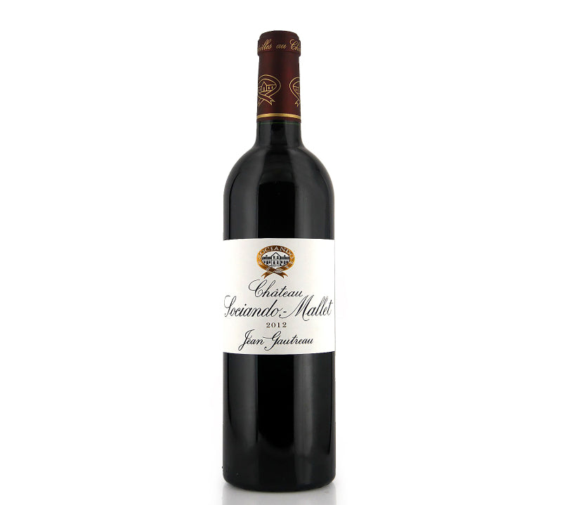 A bottle of Chateau Sociando Mallet Haut-Medoc 2012 red wine