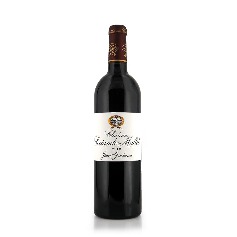 A bottle of Chateau Sociando Mallet Haut-Medoc 2012 red wine