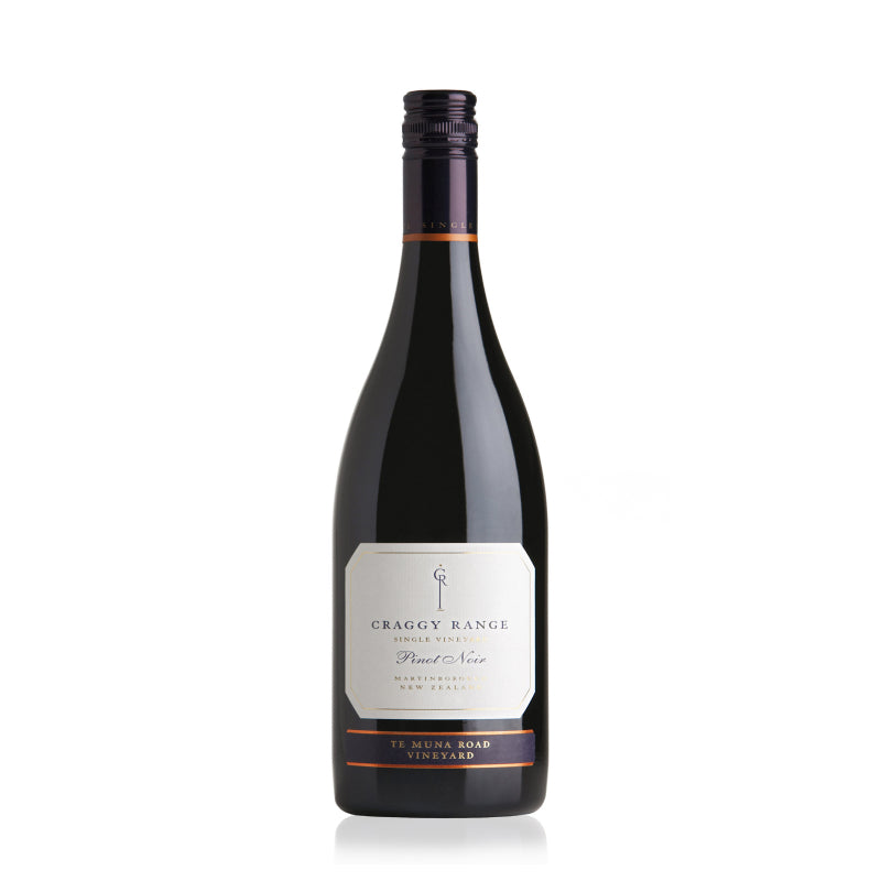 A bottle of Craggy Range Te Muna Road Pinot Noir red wine.